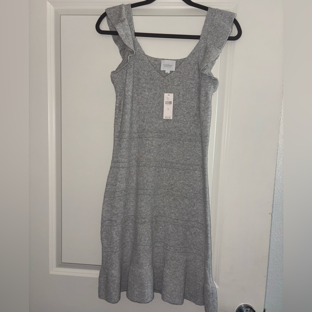 SUNDAYS Lou Grey Knit ruffled Mini Dress Size M